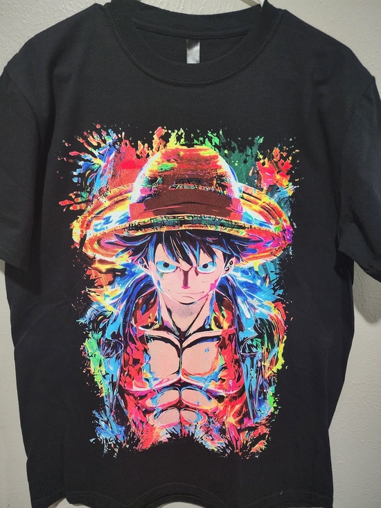 Other - Colorful LUFFY Anime Graphic Tee - Black with Neon Print